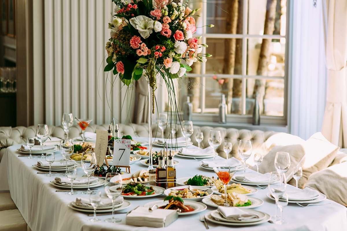 dining table set at a wedding venue